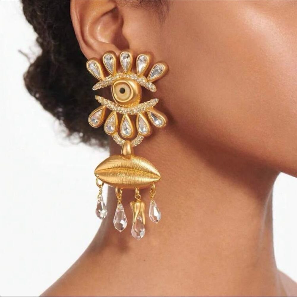 REVOLVE Gold and Crystal Eye Earrings